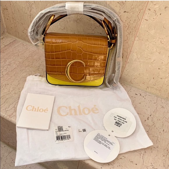 Chloé Mini C Yellow Croc Embossed Crossbody Bag - Picture 15 of 16